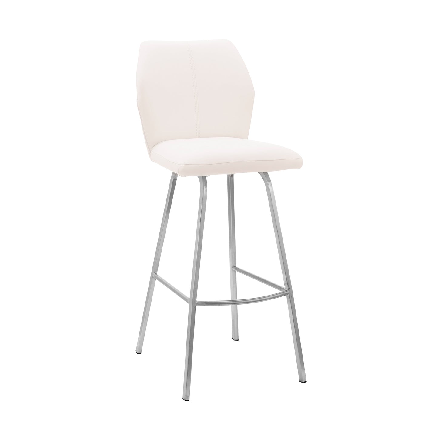 26" White And Silver Faux Leather And Iron Counter Height Bar Chair-0