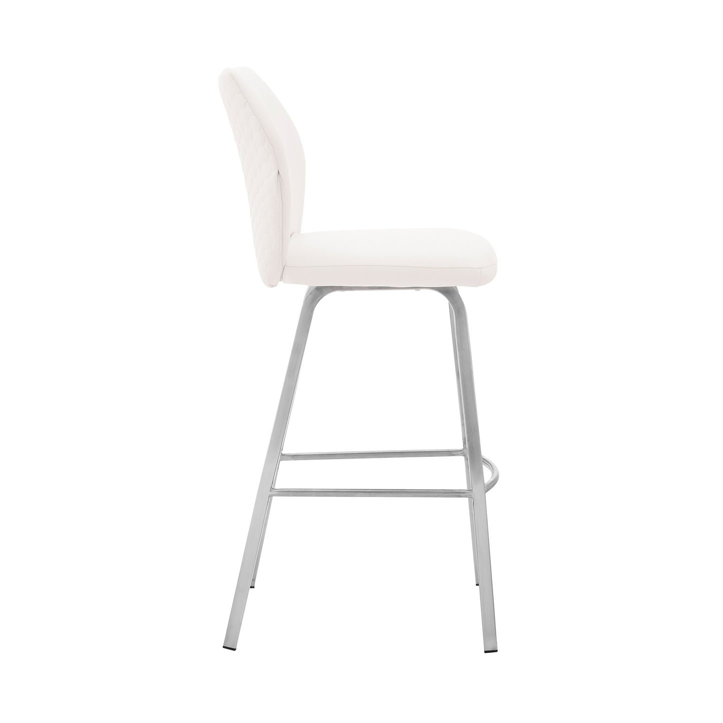 26" White And Silver Faux Leather And Iron Counter Height Bar Chair-3