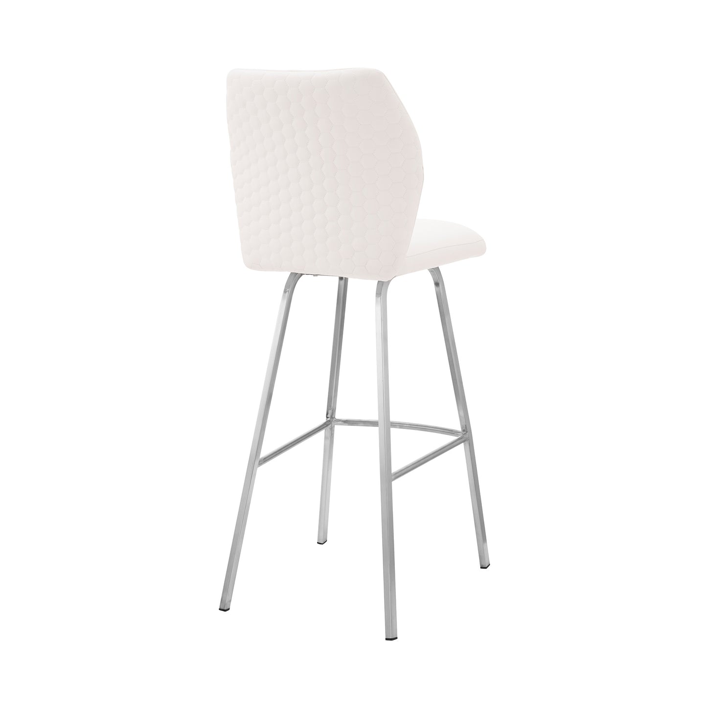 26" White And Silver Faux Leather And Iron Counter Height Bar Chair-4