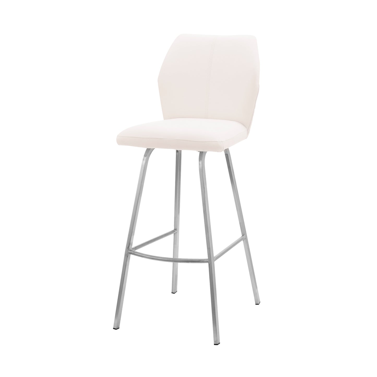 26" White And Silver Faux Leather And Iron Counter Height Bar Chair-6