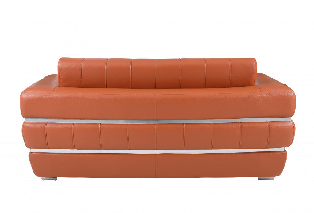 75" Camel And Silver Italian Leather Loveseat-3