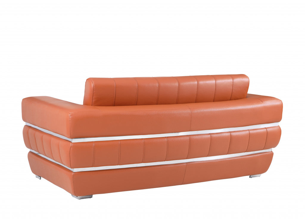 75" Camel And Silver Italian Leather Loveseat-4