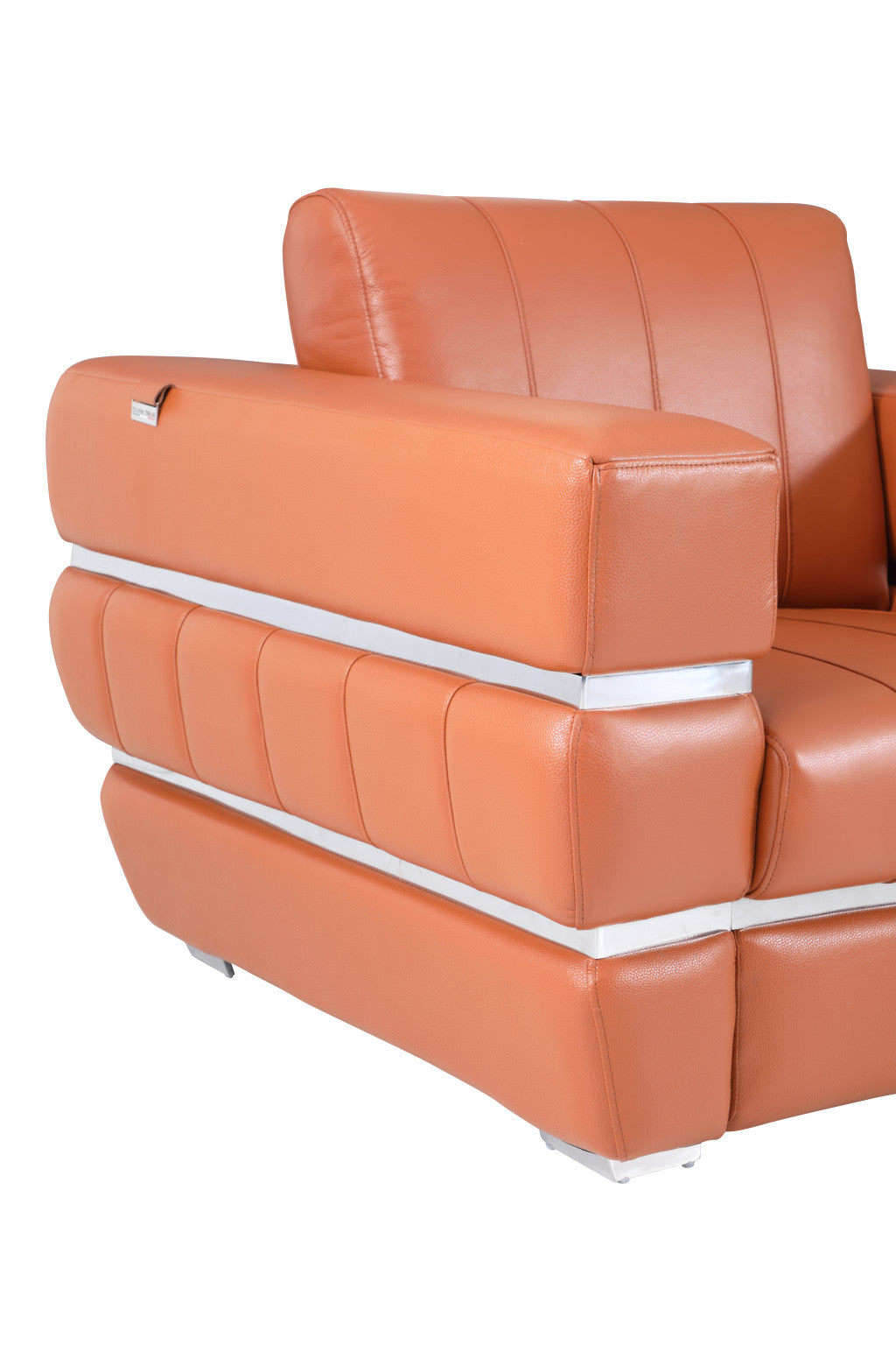 75" Camel And Silver Italian Leather Loveseat-5