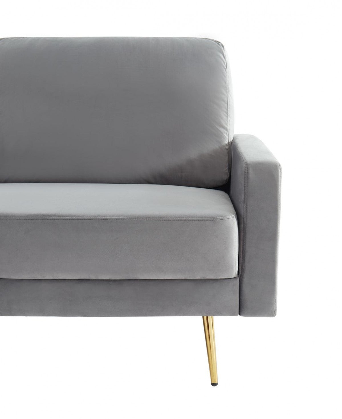 72" Gray Velvet Sofa With Brass Legs-6