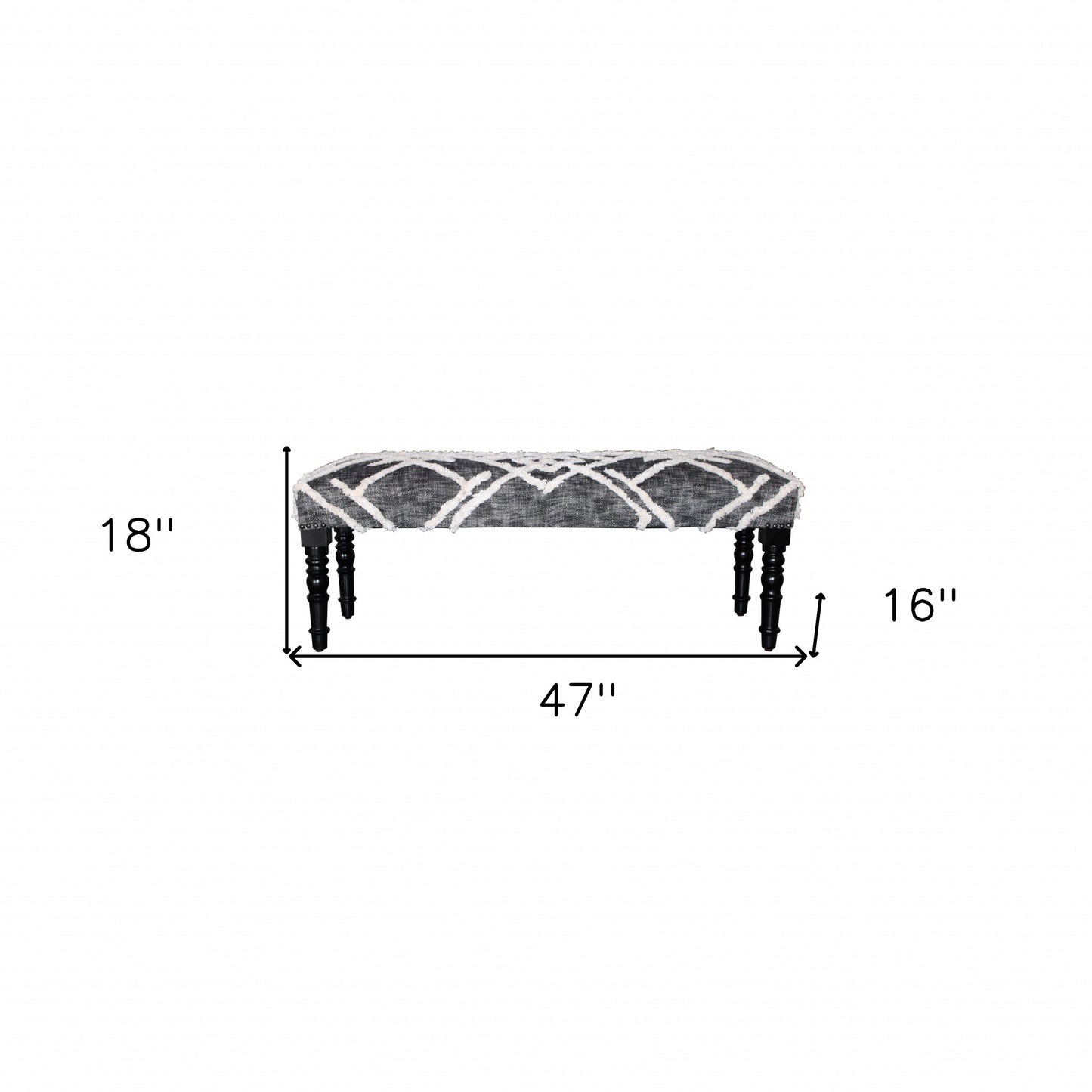 47" Gray And White Geometric Cotton Upholstered Distressed Bench-7