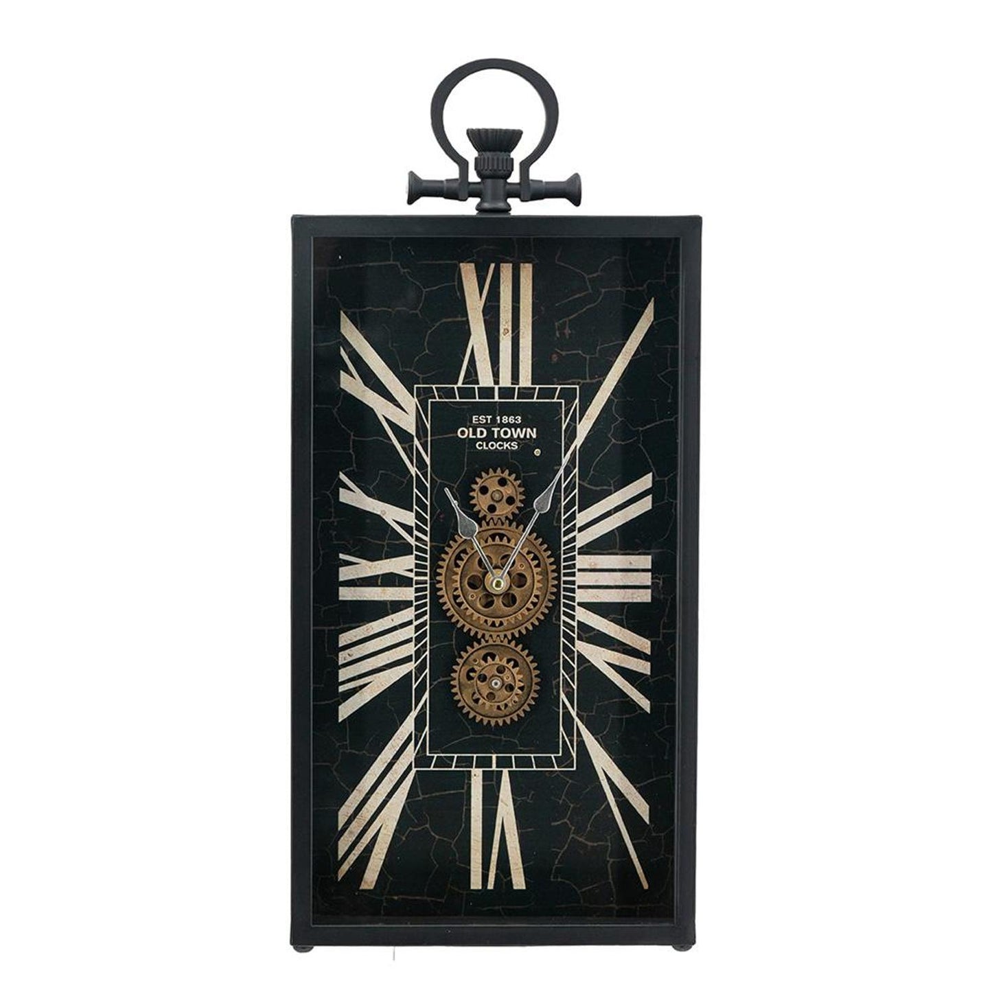 10" Black and Gold Metal and Glass Analog Vintage Style Crackle Wall Clock-0