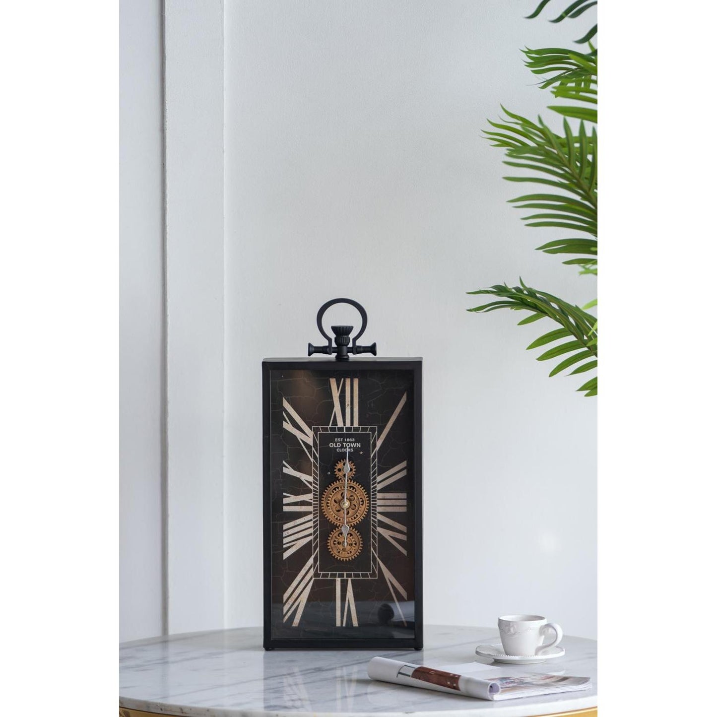 10" Black and Gold Metal and Glass Analog Vintage Style Crackle Wall Clock-7