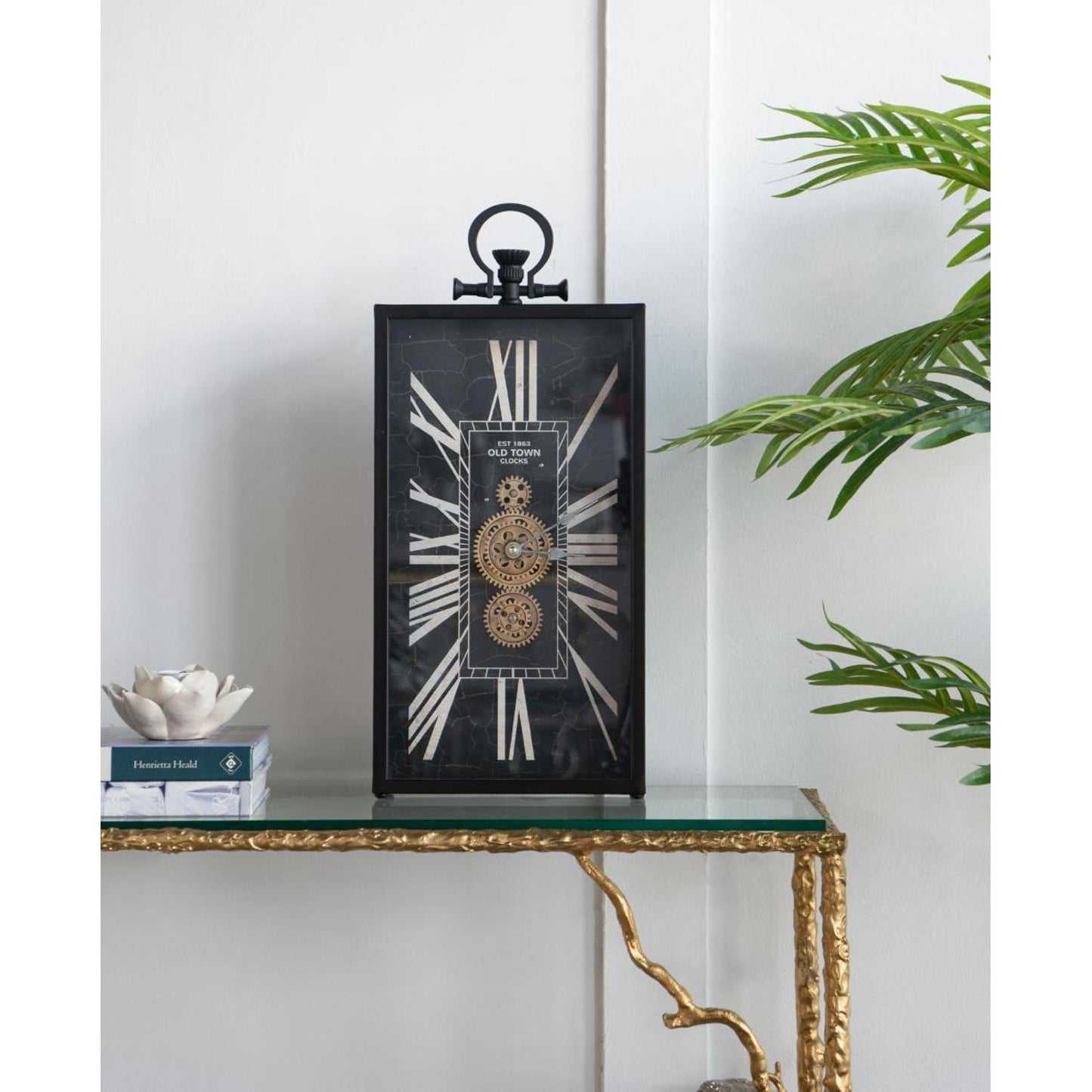 10" Black and Gold Metal and Glass Analog Vintage Style Crackle Wall Clock-4