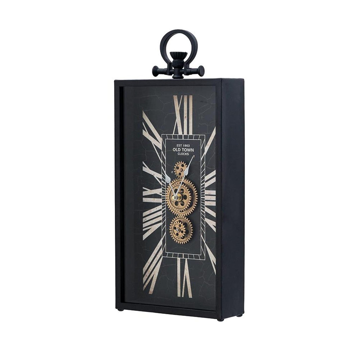 10" Black and Gold Metal and Glass Analog Vintage Style Crackle Wall Clock-2