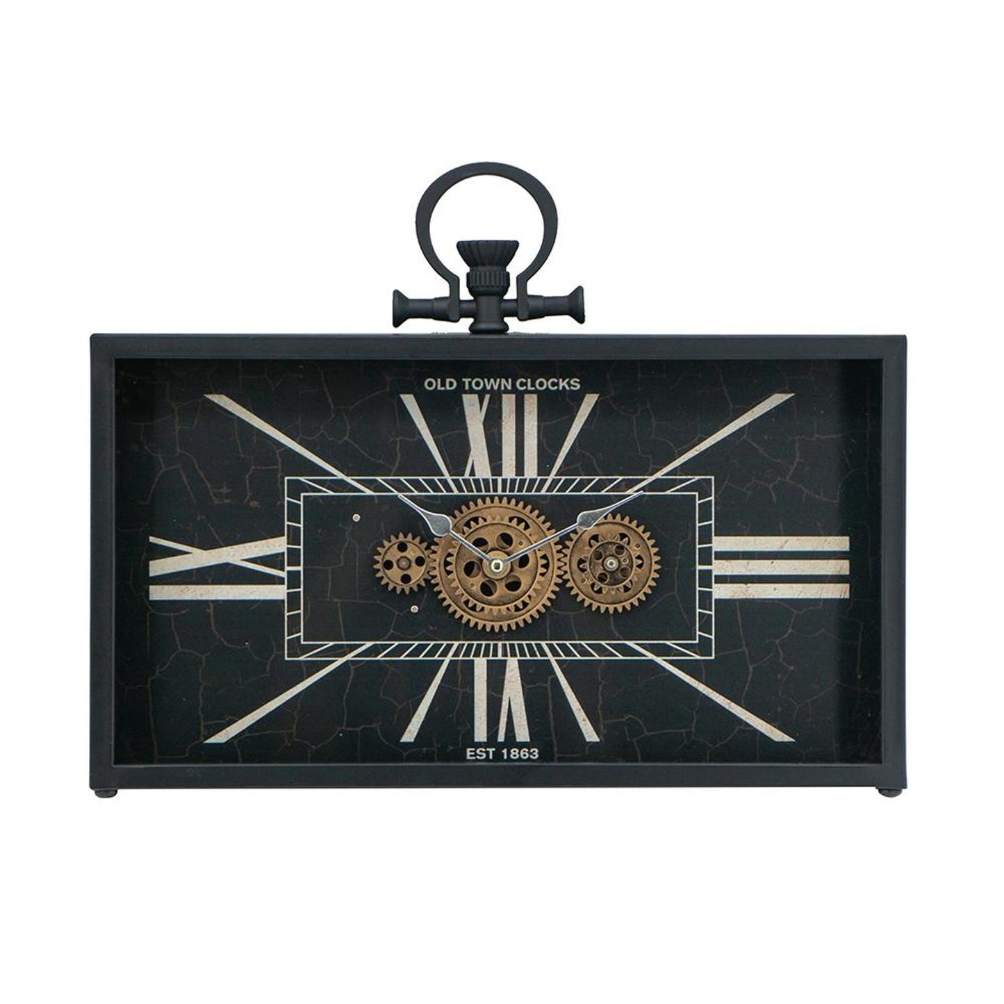 13" Black and Gold Metal and Glass Analog Vintage Style Crackle Wall Clock-0
