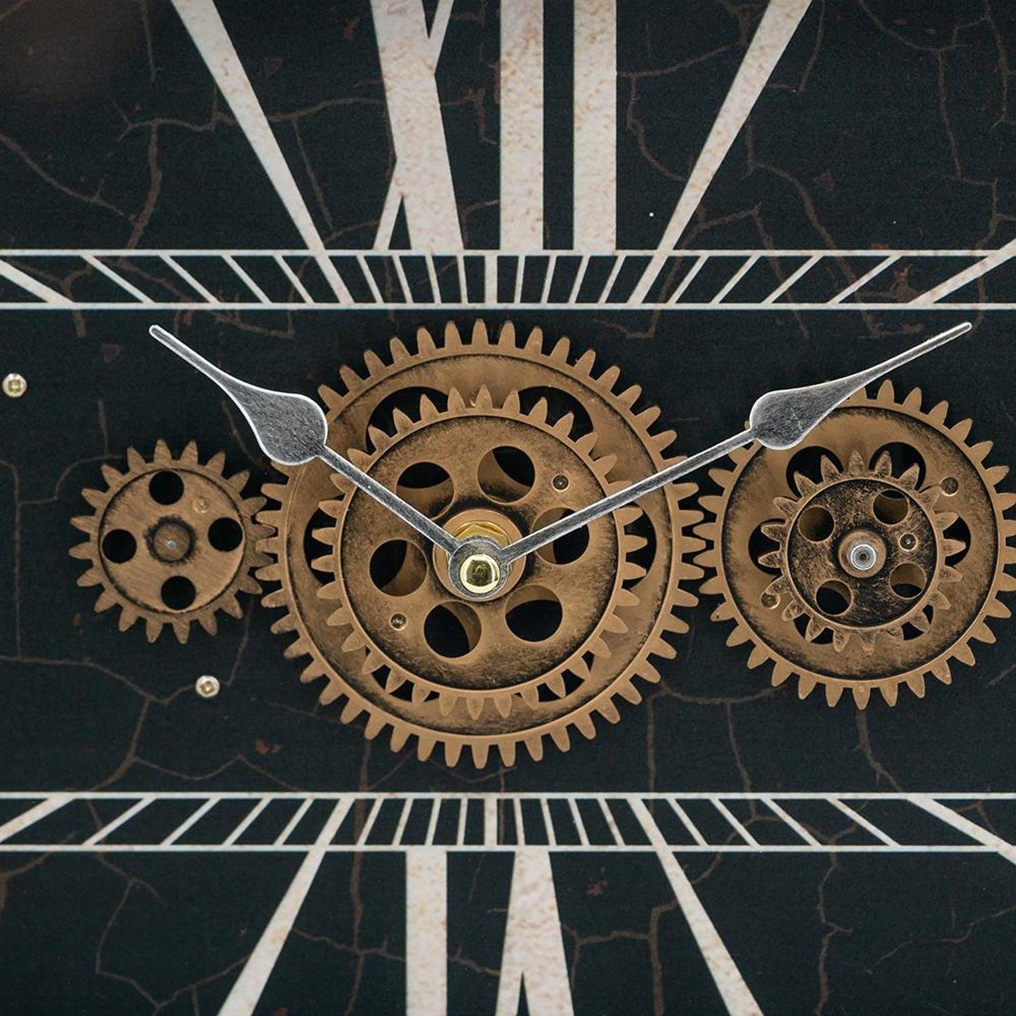 13" Black and Gold Metal and Glass Analog Vintage Style Crackle Wall Clock-5