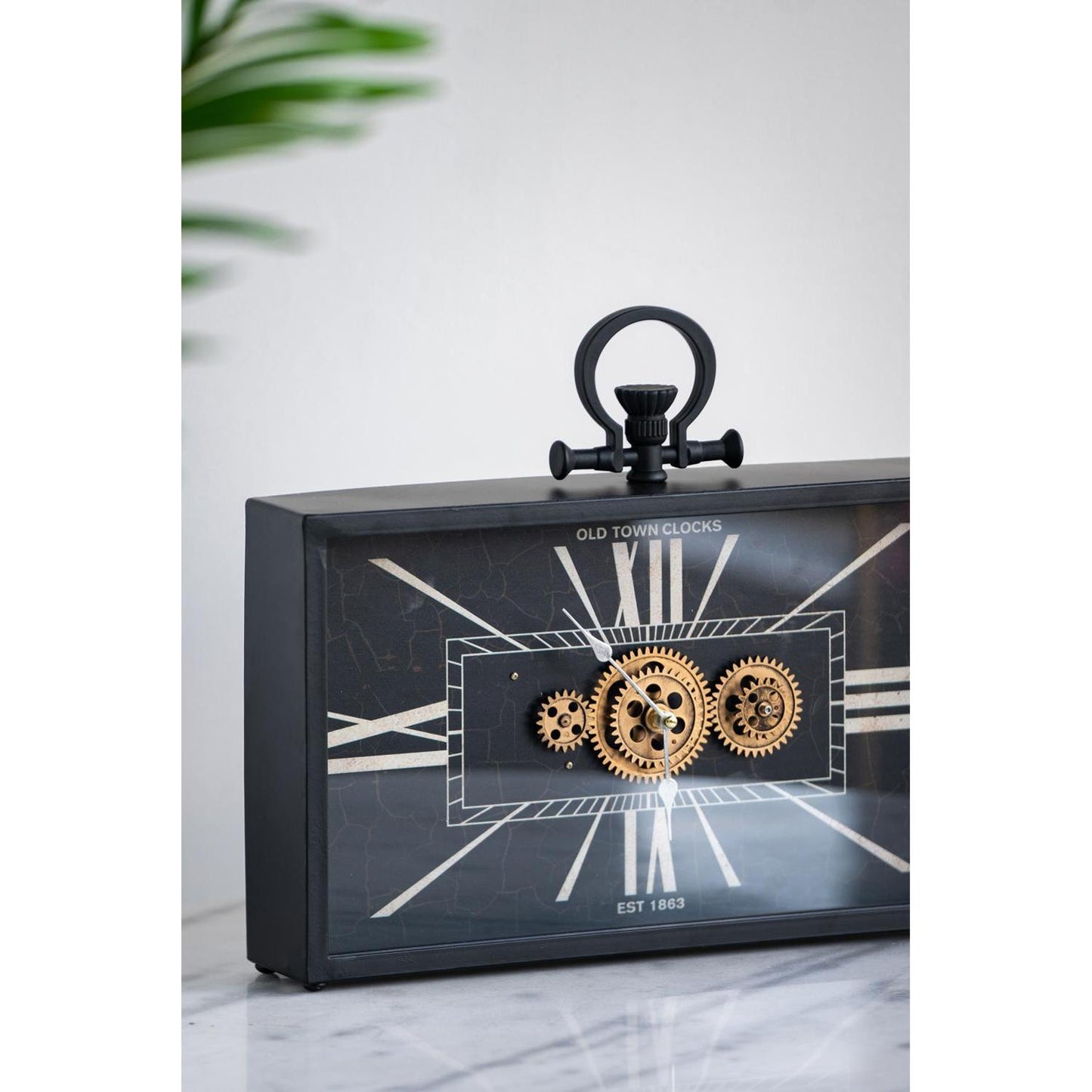 13" Black and Gold Metal and Glass Analog Vintage Style Crackle Wall Clock-7