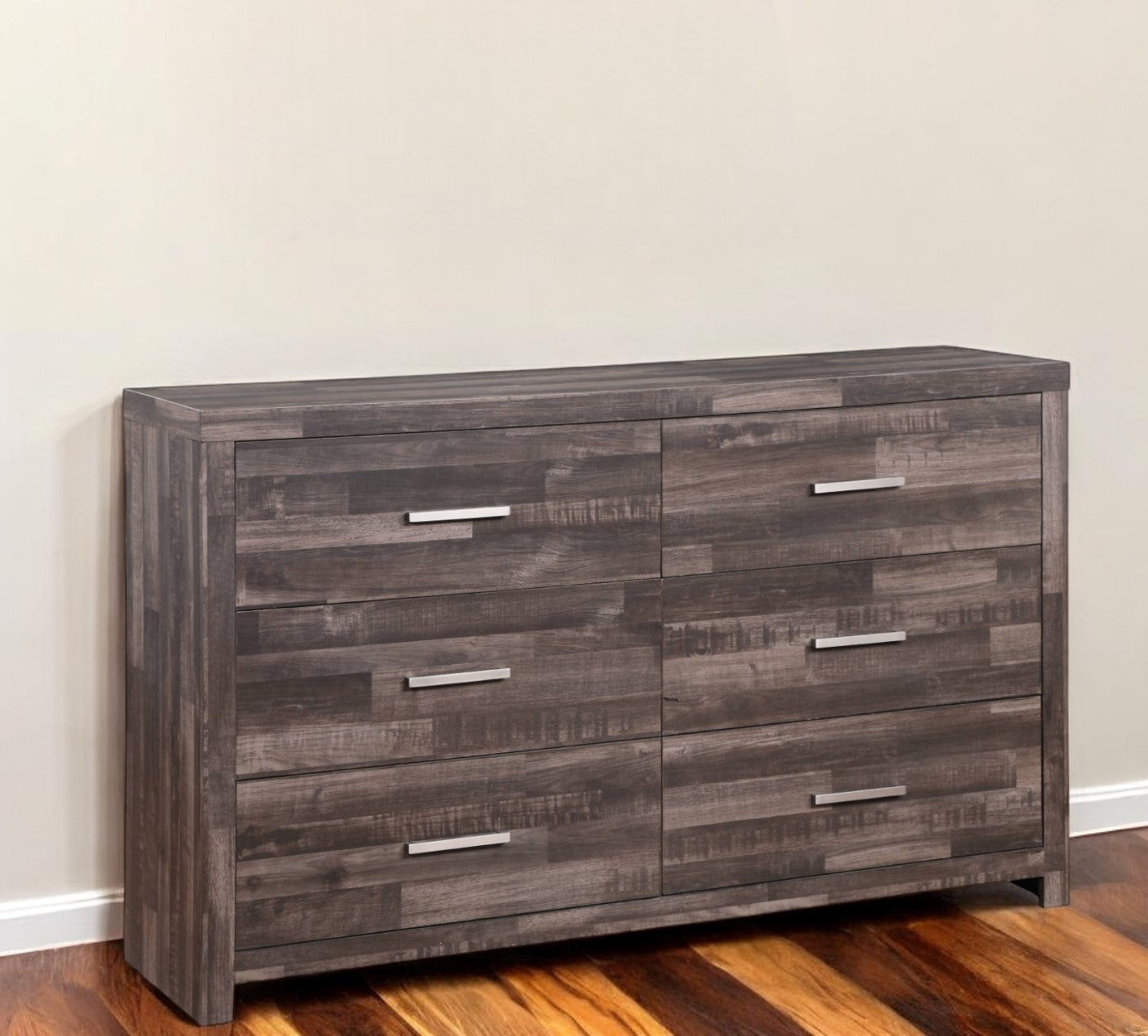 60" Dark Brown Solid and Manufactured Wood Six Drawer Double Dresser-0