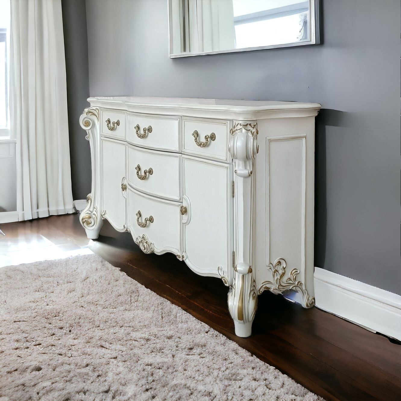 71" Pearl Solid and Manufactured Wood Five Drawer Triple Dresser-0