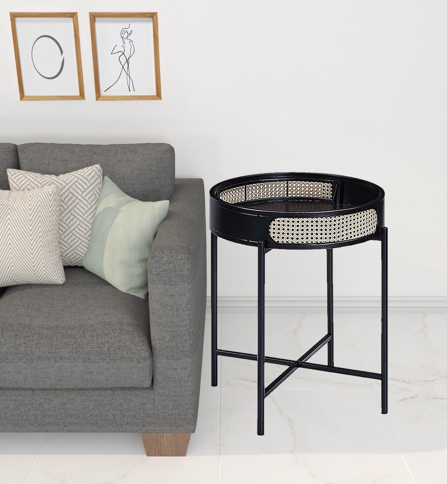 24" Black Melamine Veneer And Manufactured Wood Round End Table-1