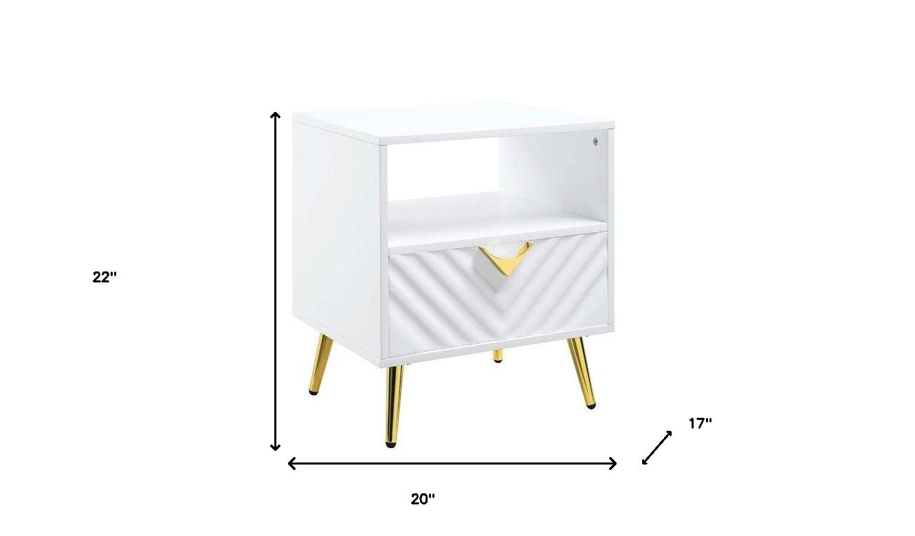 22" White Manufactured Wood And Metal Rectangular End Table With Drawer And Shelf-4