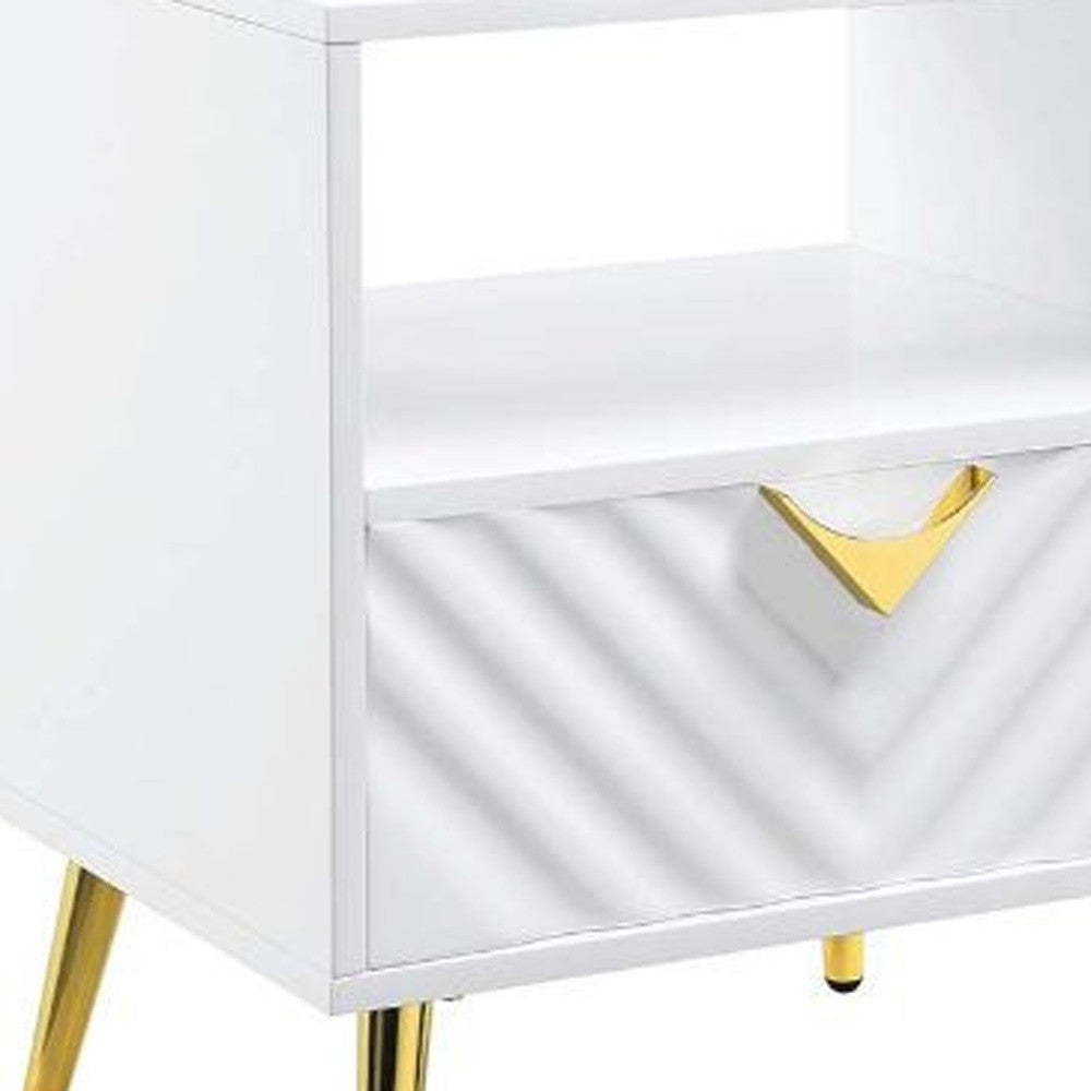 22" White Manufactured Wood And Metal Rectangular End Table With Drawer And Shelf-2