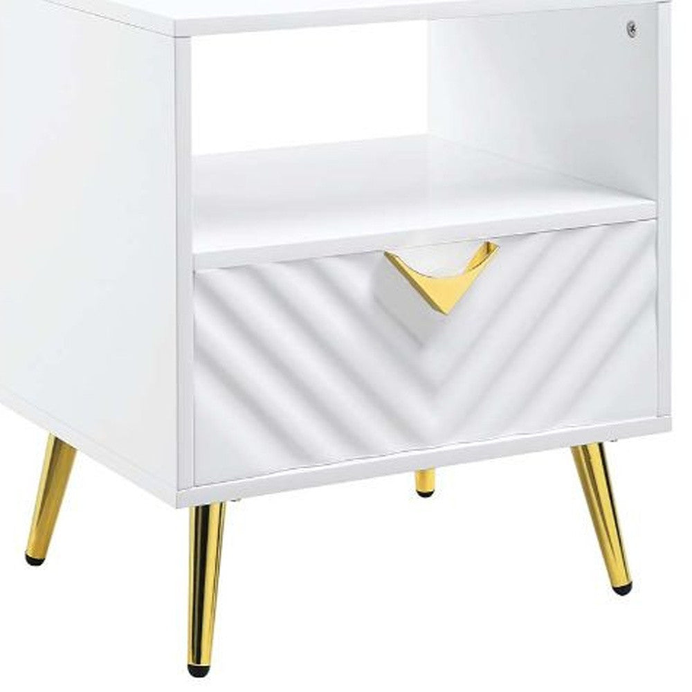 22" White Manufactured Wood And Metal Rectangular End Table With Drawer And Shelf-3