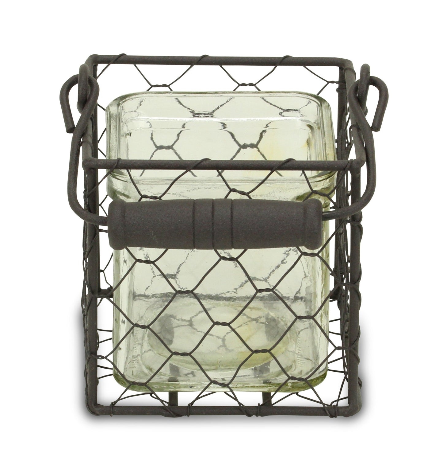 4" Clear and Brown Glass Tabletop Lantern Candle Holder-2