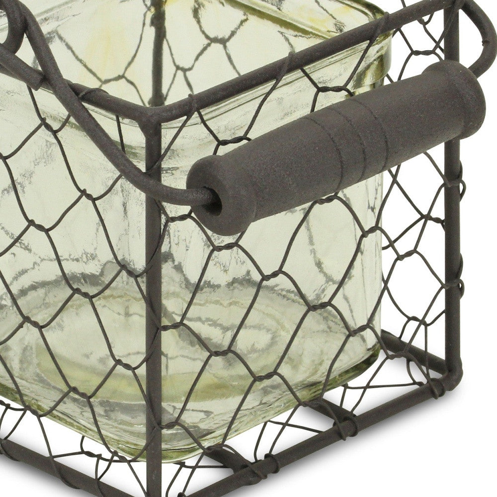4" Clear and Brown Glass Tabletop Lantern Candle Holder-3