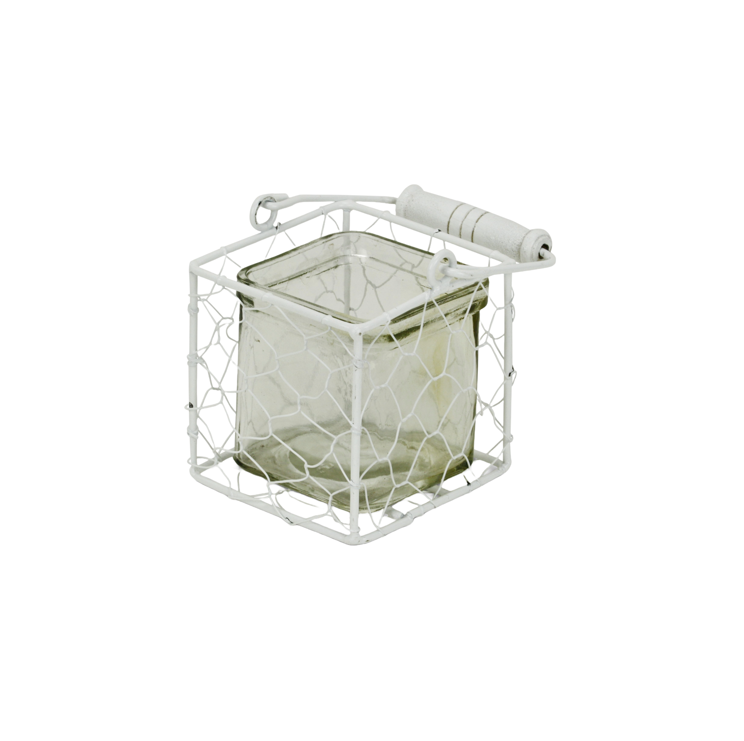 4" White Glass and Metal Lattice Tabletop Lantern Candle Holder-6