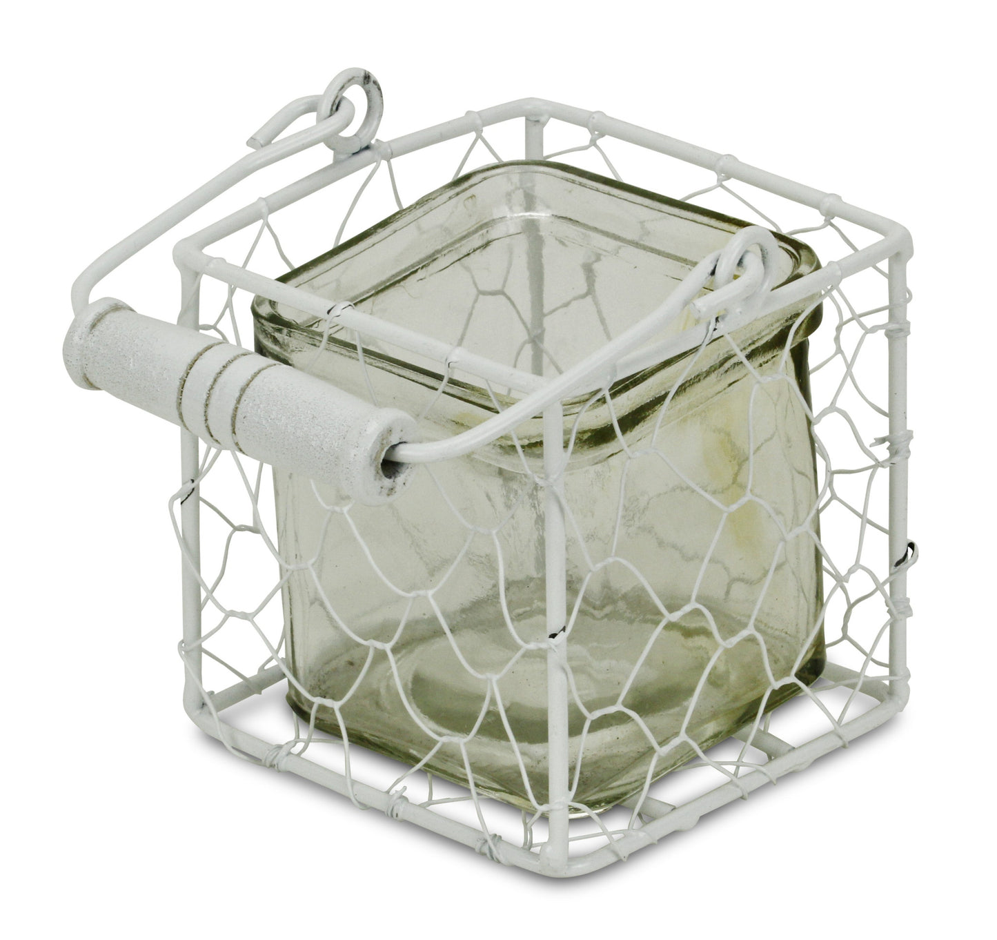 4" White Glass and Metal Lattice Tabletop Lantern Candle Holder-5