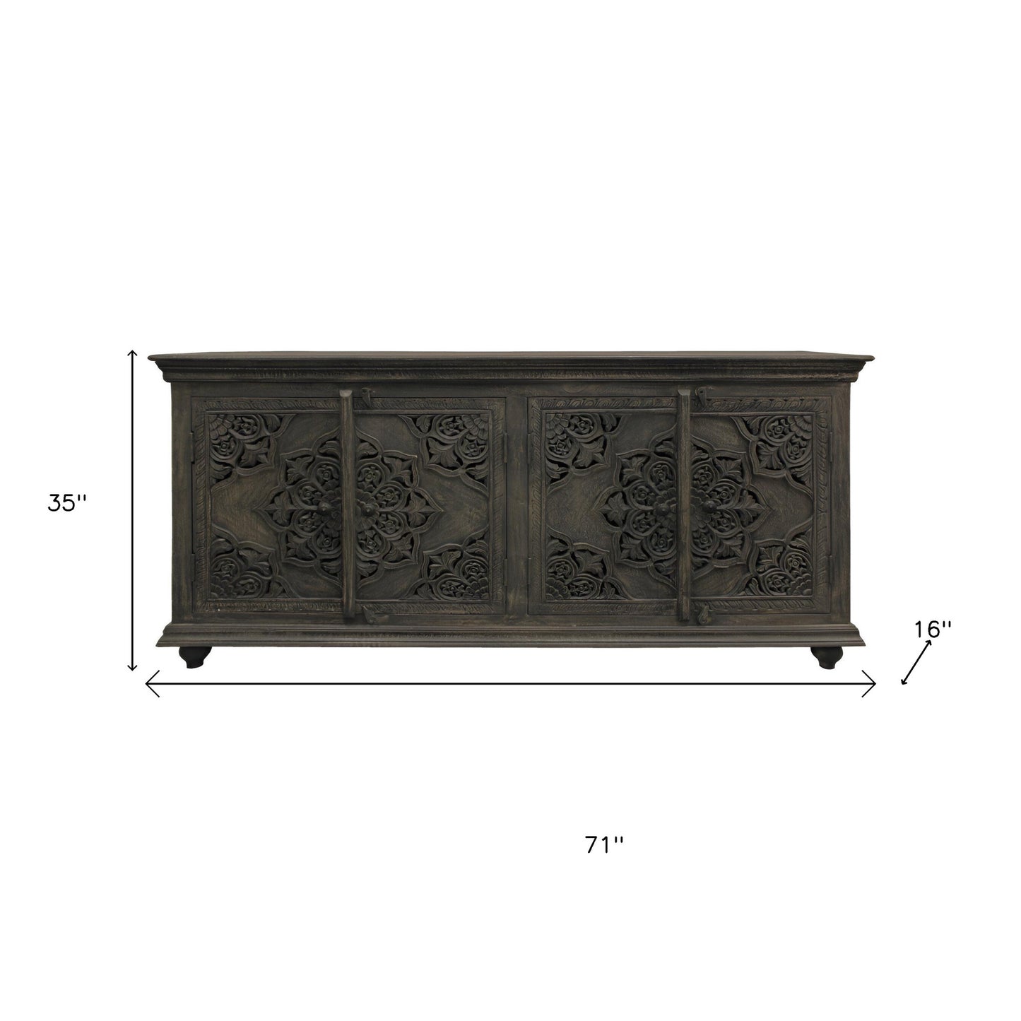 71" Distressed Gray Solid Wood Sideboard with Four Doors-8