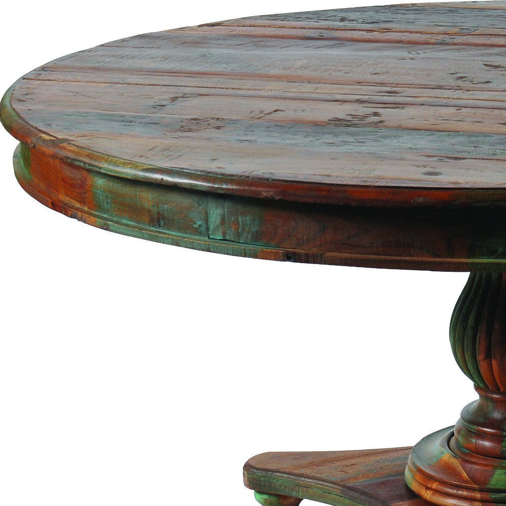 72" Brown Rounded Solid Wood Dining Table-2