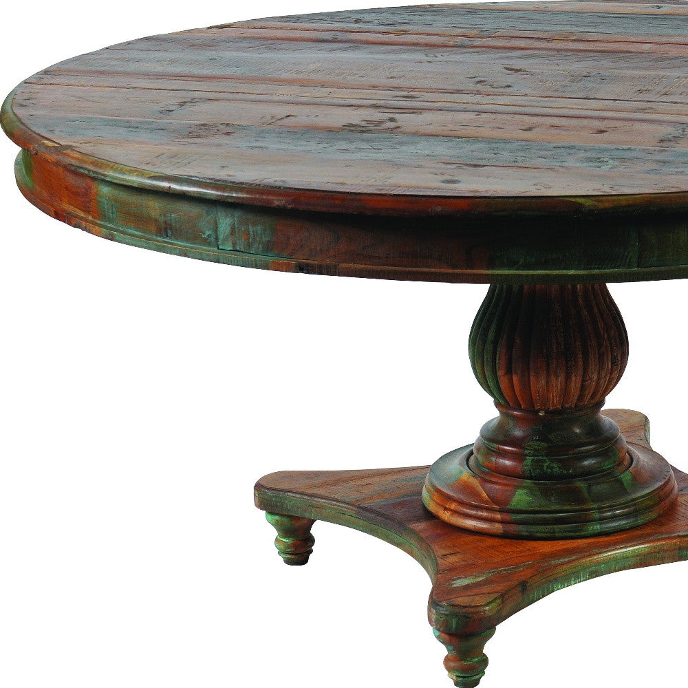 72" Brown Rounded Solid Wood Dining Table-3