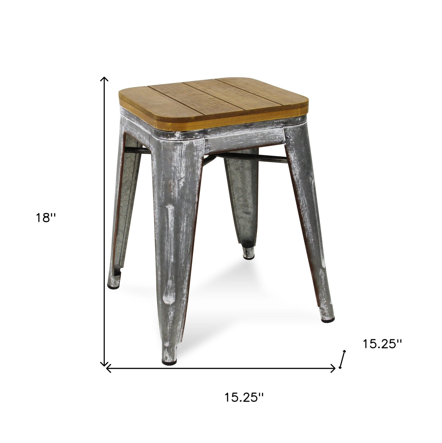 18 " Wood Brown And Gray Steel Backless Bar Chair-7
