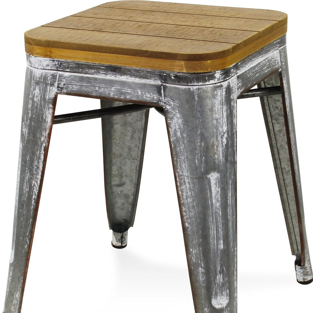 18 " Wood Brown And Gray Steel Backless Bar Chair-6