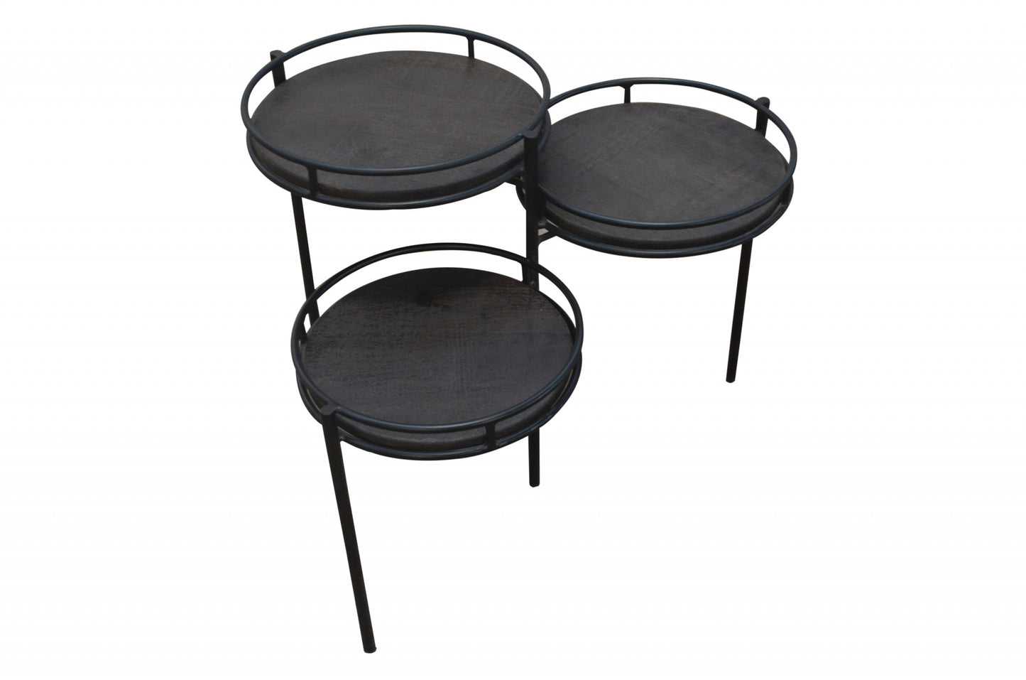 23" Black Solid Wood And Iron Round End Table-1