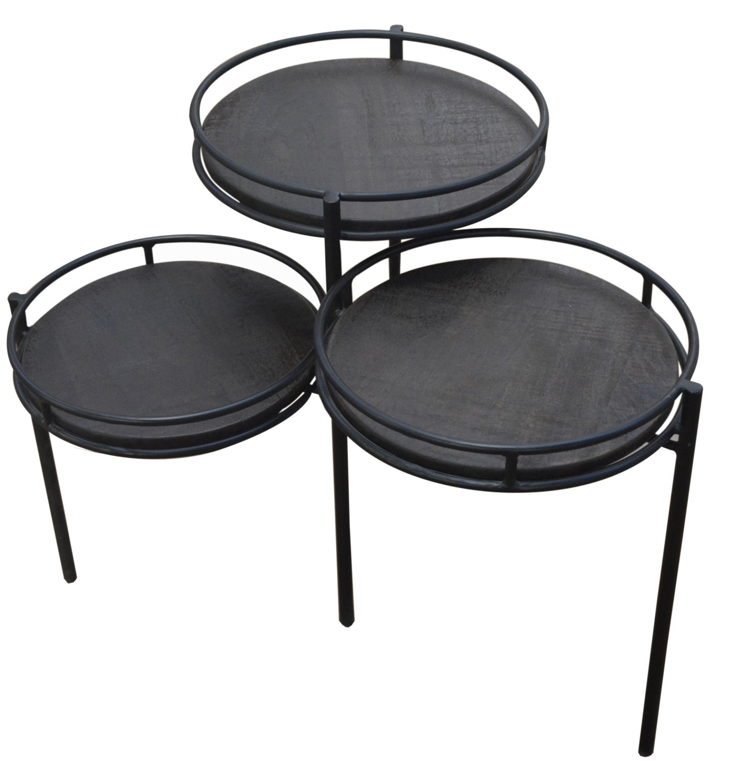 23" Black Solid Wood And Iron Round End Table-2
