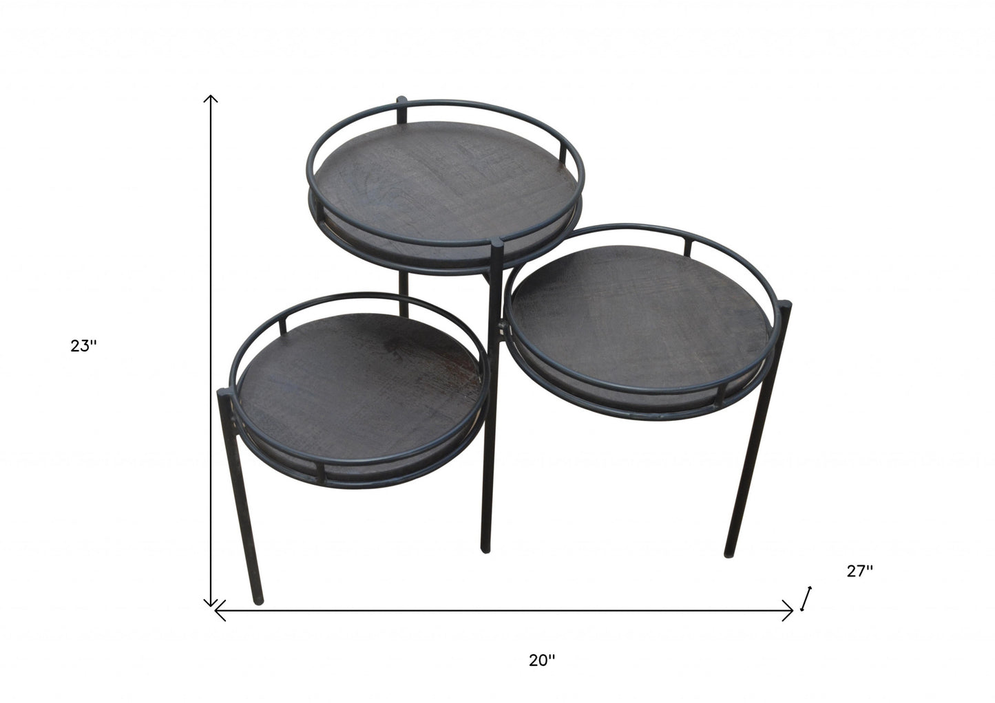 23" Black Solid Wood And Iron Round End Table-4