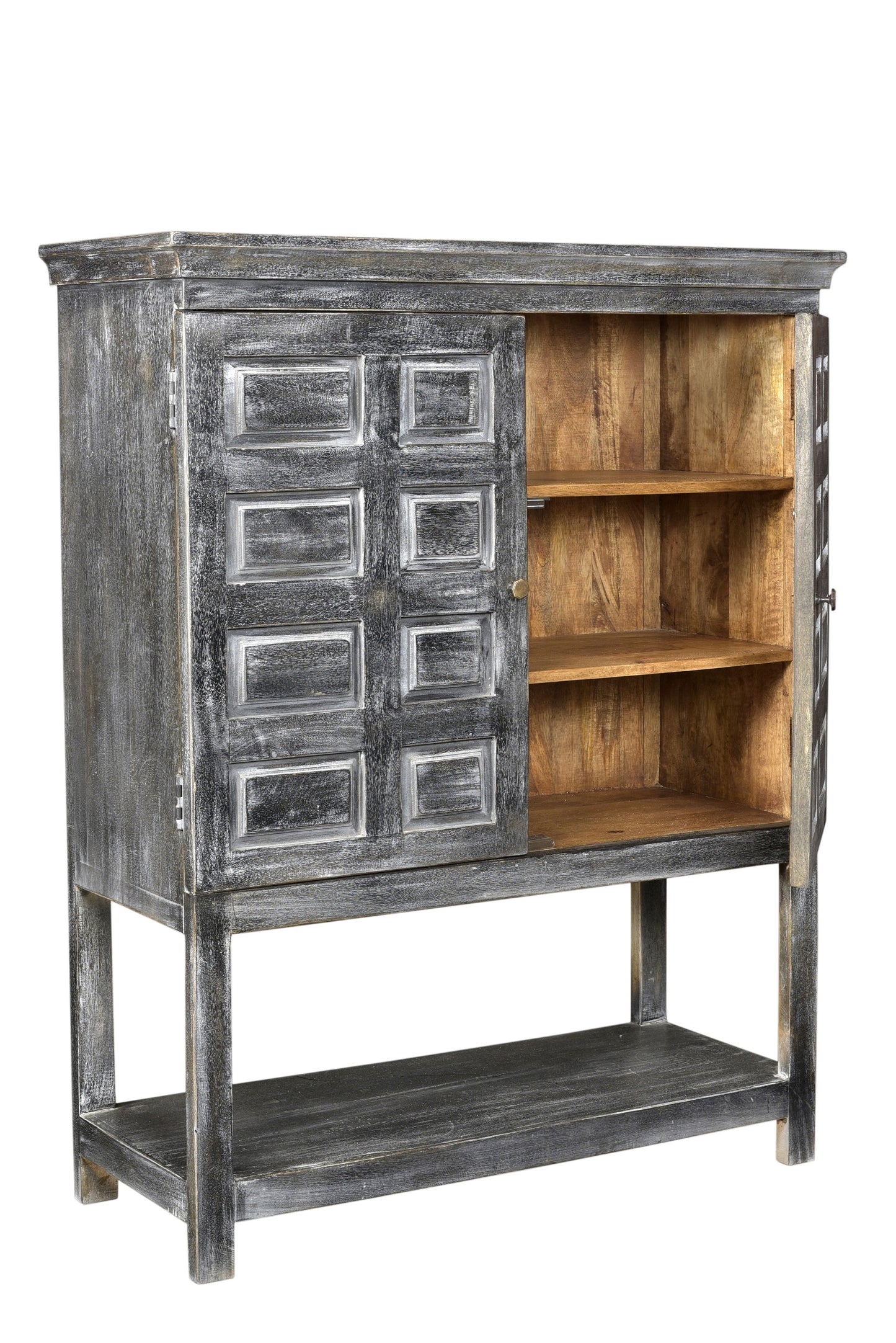 40" Distressed Wash Dark Gray Solid Wood Two Door Accent Cabinet-2