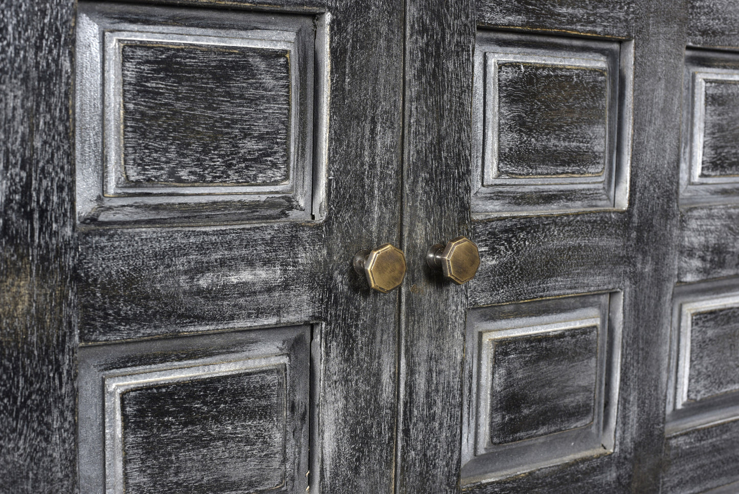40" Distressed Wash Dark Gray Solid Wood Two Door Accent Cabinet-5