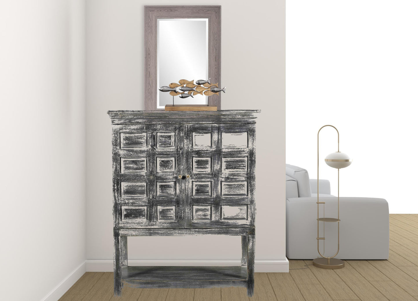40" Distressed Wash Dark Gray Solid Wood Two Door Accent Cabinet-4