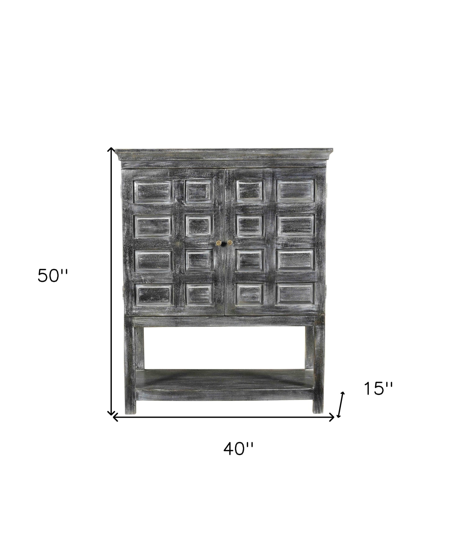 40" Distressed Wash Dark Gray Solid Wood Two Door Accent Cabinet-6