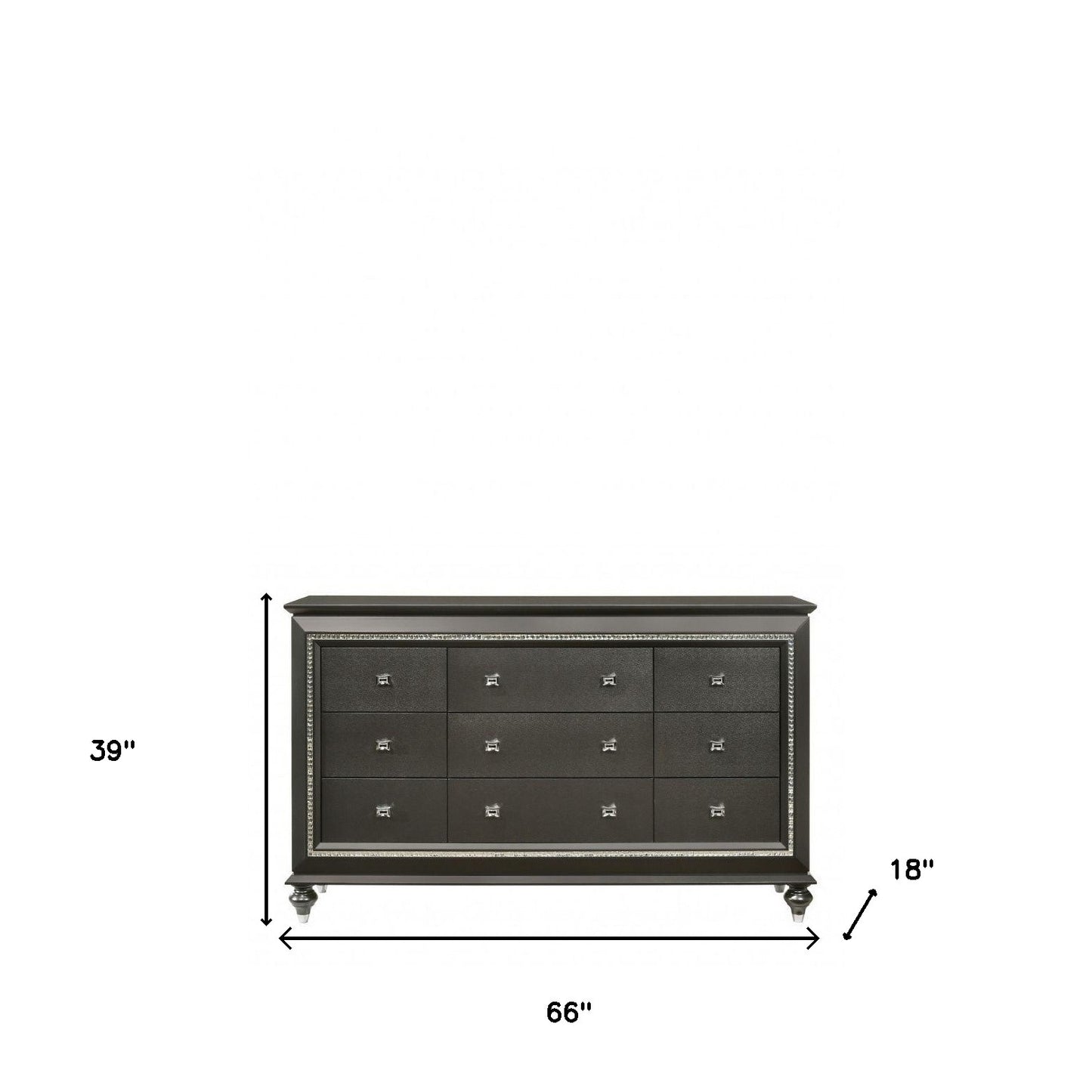 66" Gray Solid and Manufactured Wood Nine Drawer Triple Dresser-4