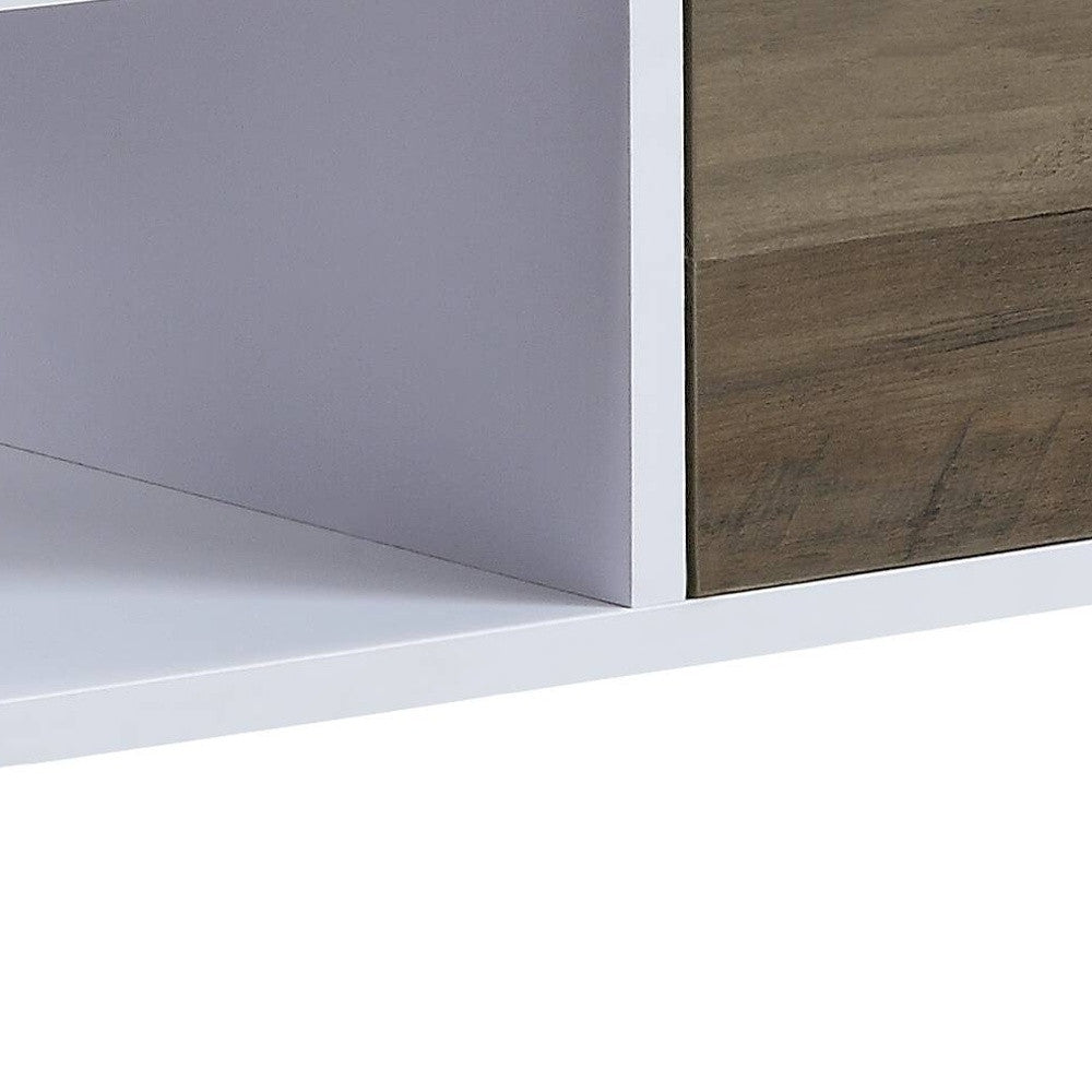 44" White and Black Melamine Veneer And Metal Coffee Table With Drawer And Shelf-3