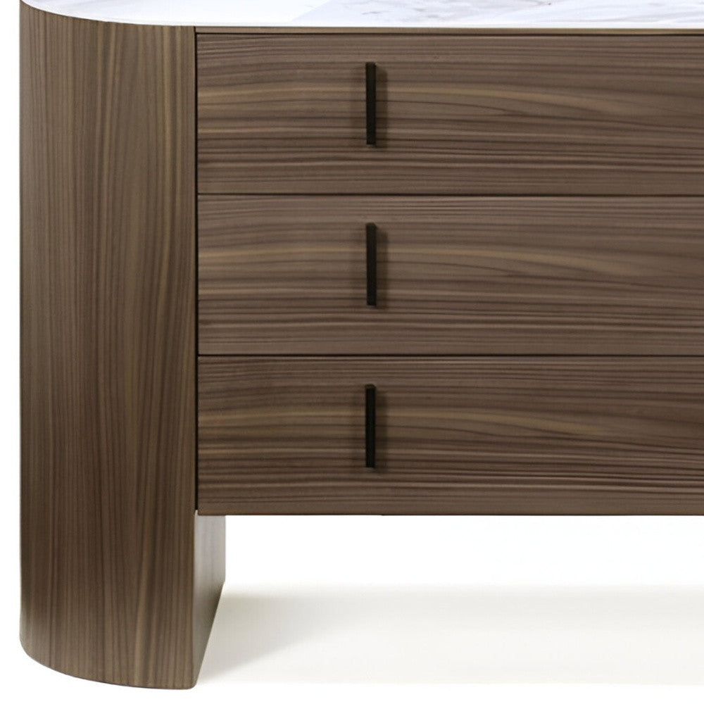 55" Walnut Marble Solid And Manufactured Wood Three Drawer Dresser-3