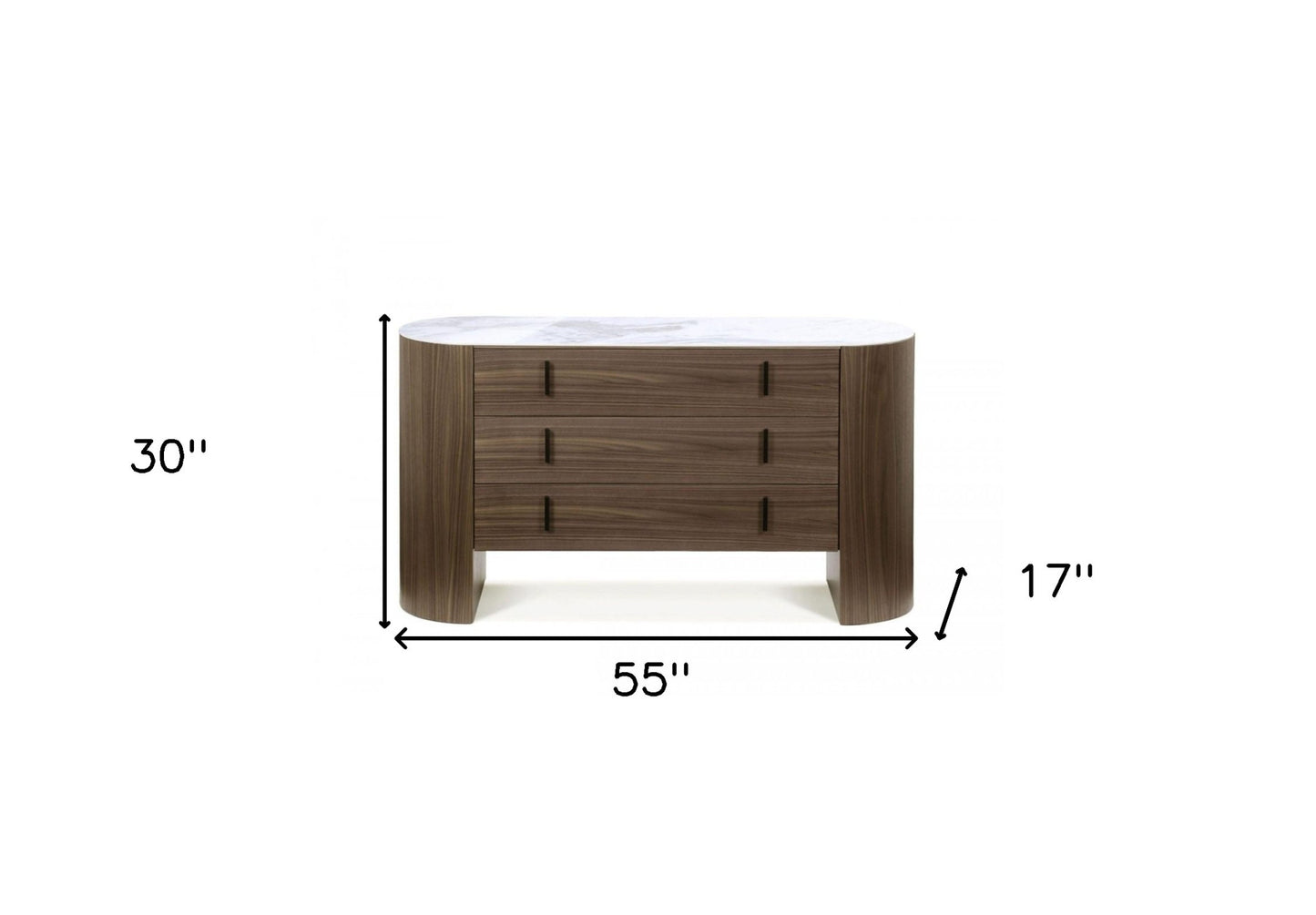55" Walnut Marble Solid And Manufactured Wood Three Drawer Dresser-5