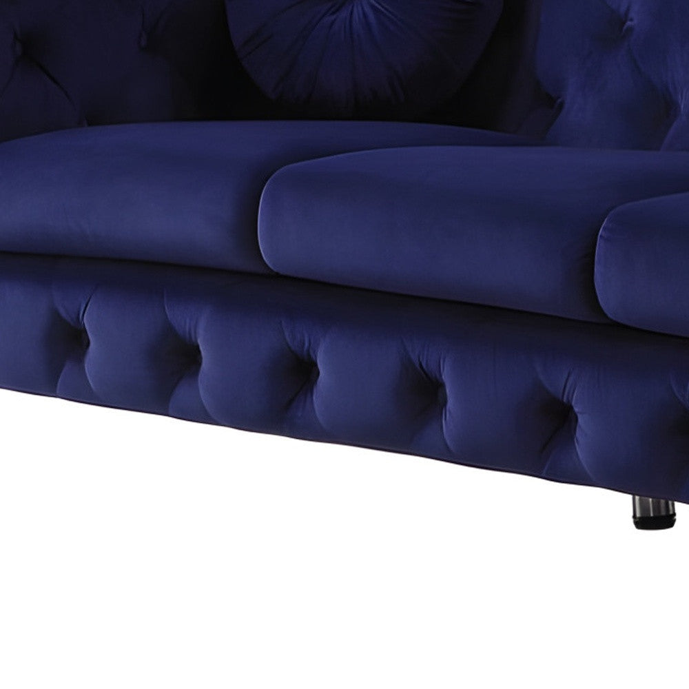 90" Blue Velvet Chesterfield Sofa With Silver Legs-3
