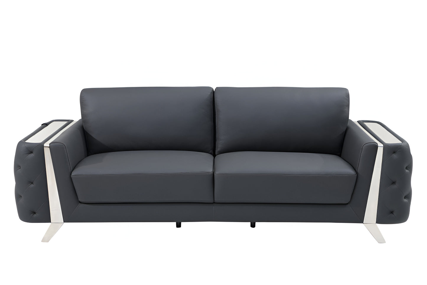 90" Gray Italian Leather Sofa With Silver Legs-1