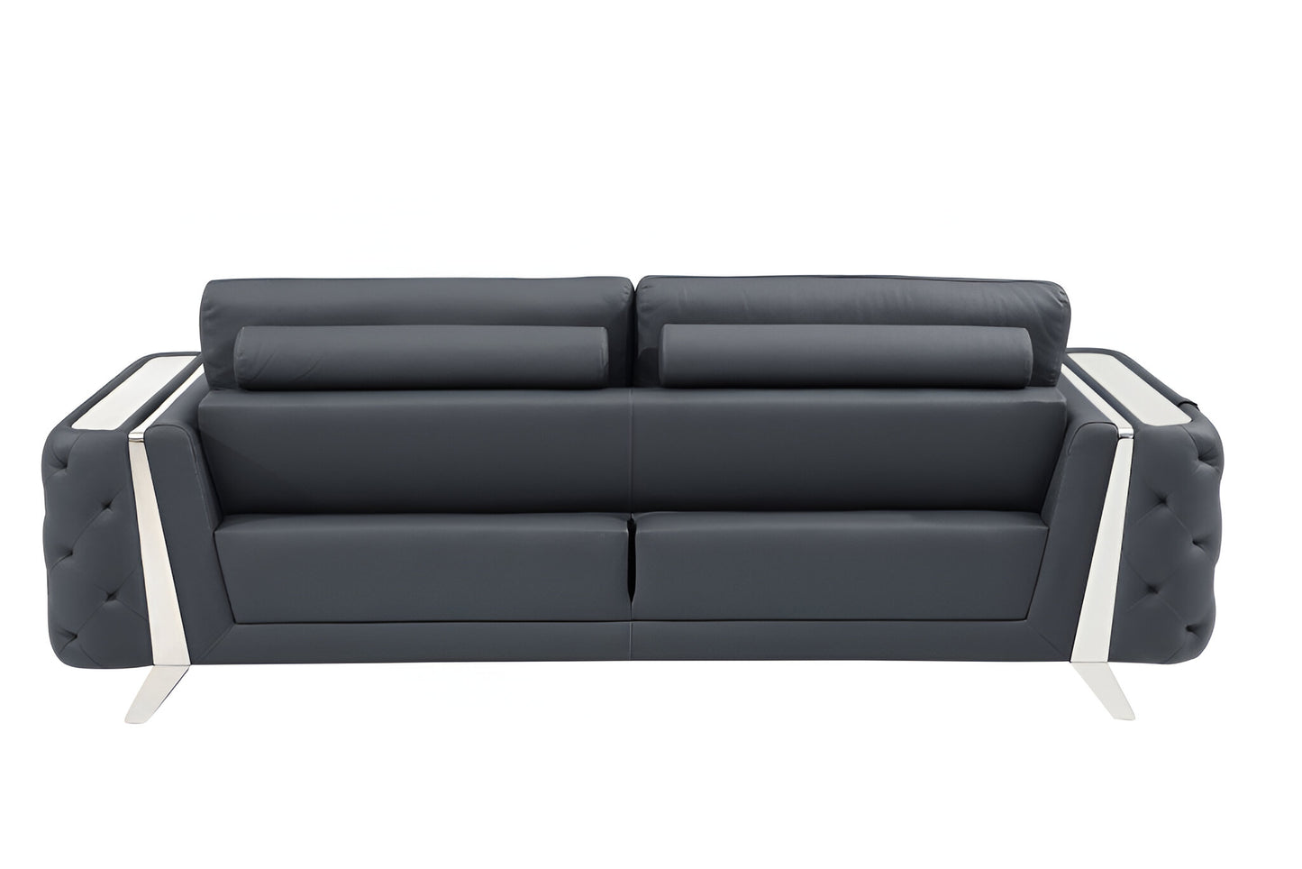 90" Gray Italian Leather Sofa With Silver Legs-4