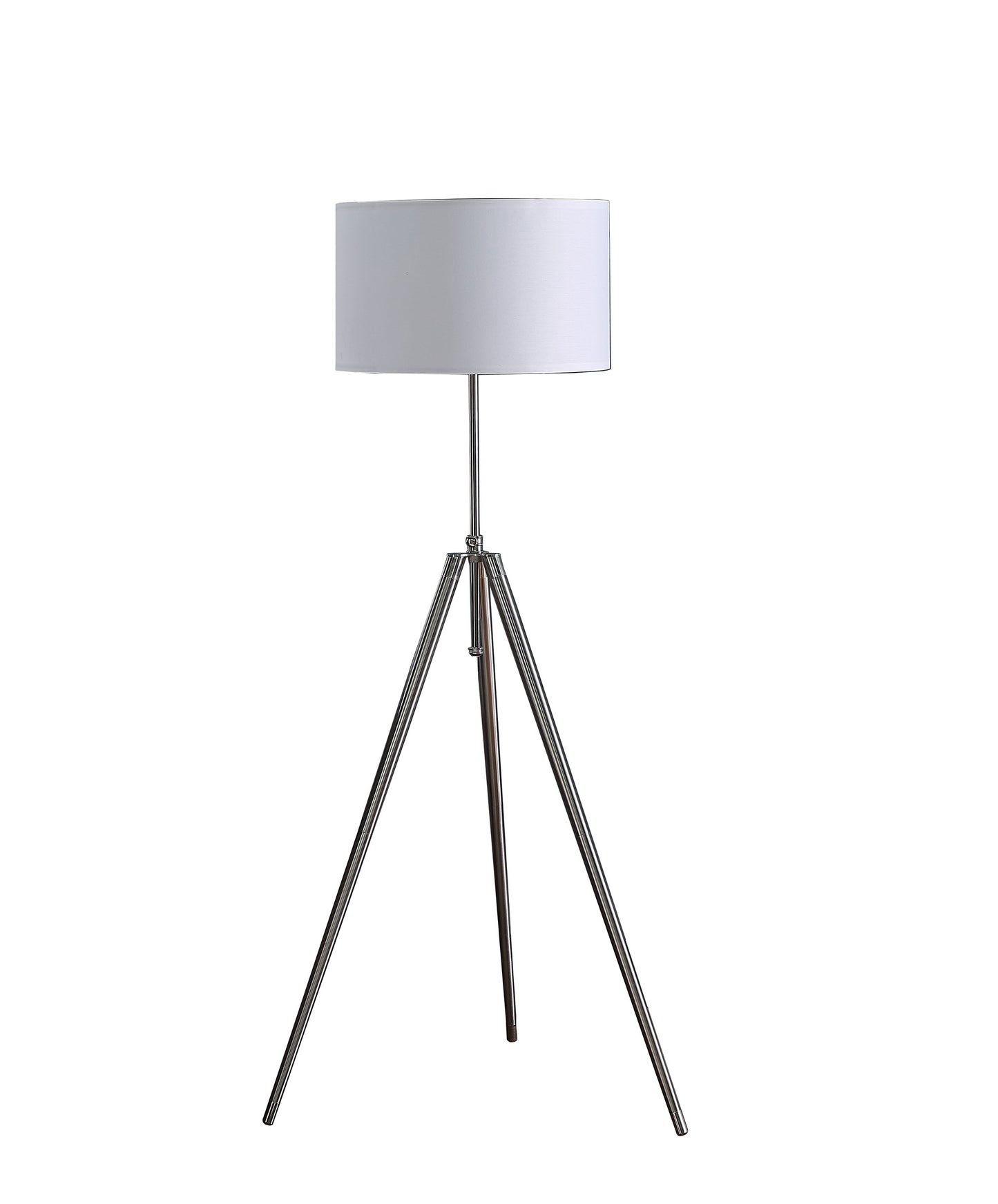 64" Silver Adjustable Tripod Floor Lamp With White Fabric Shade-0