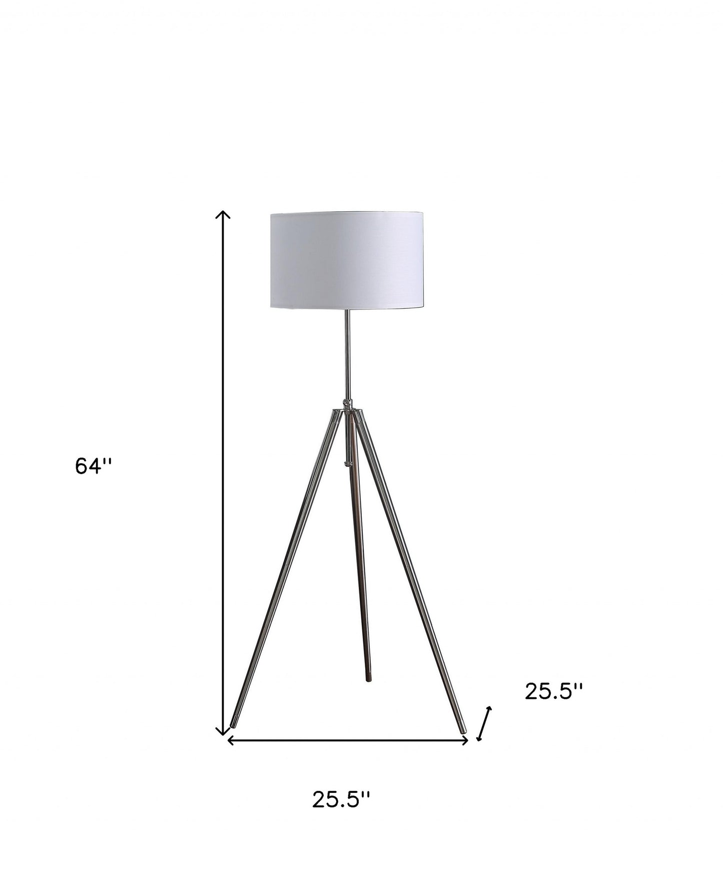 64" Silver Adjustable Tripod Floor Lamp With White Fabric Shade-6