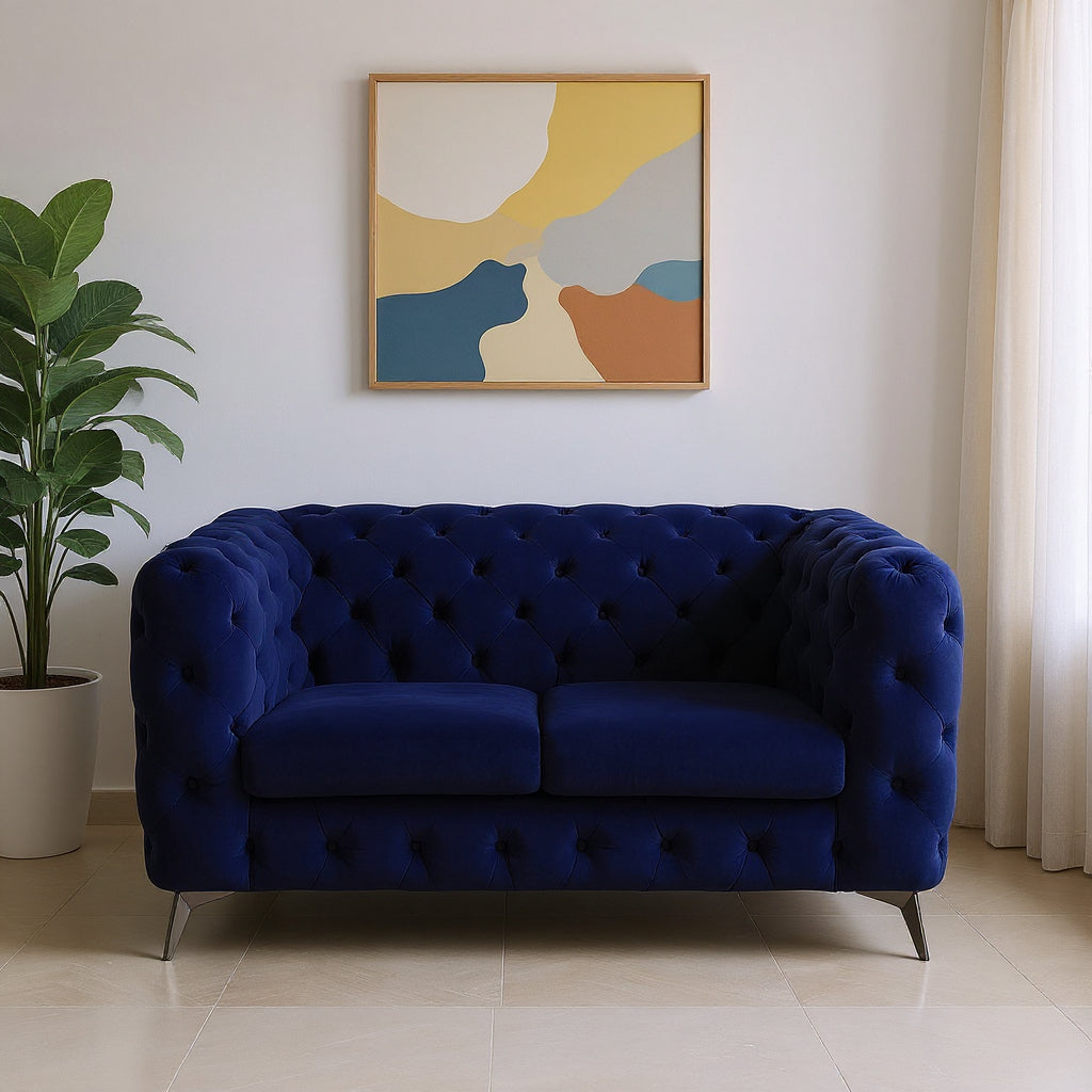 72" Blue And Silver Velvet Loveseat-0