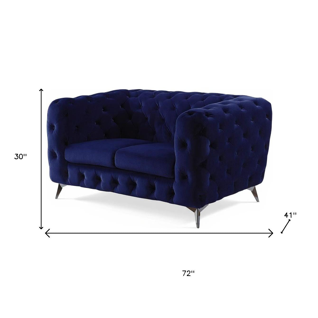 72" Blue And Silver Velvet Loveseat-3