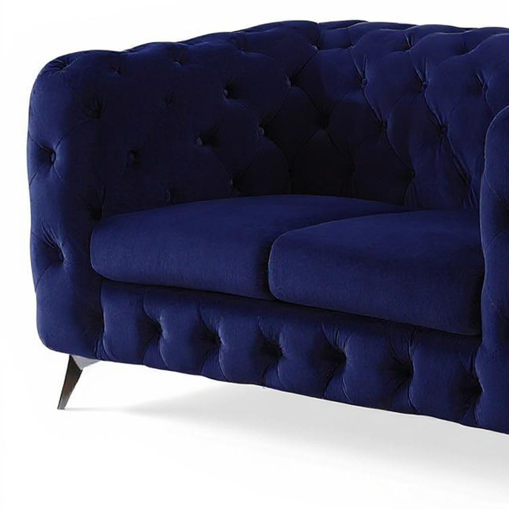 72" Blue And Silver Velvet Loveseat-2